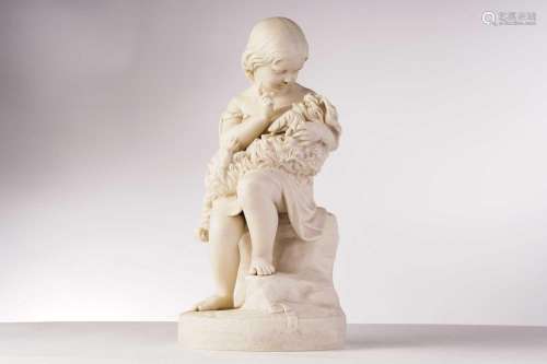 After J. Durham 1862, a Parian ware figure of a child with a...