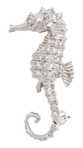 18ct white gold round brilliant cut diamond seahorse brooch ...