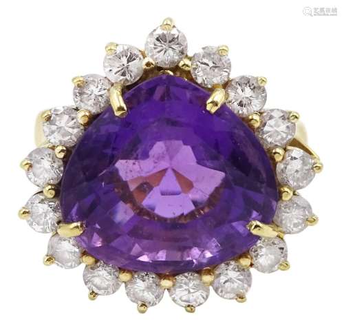 18ct gold amethyst and round brilliant cut diamond cluster r...