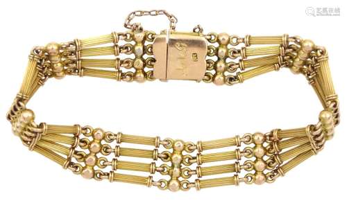 Early 20th century 15ct gold bead and bar bracelet