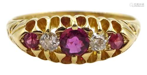 Early 20th century five stone ruby and diamond ring