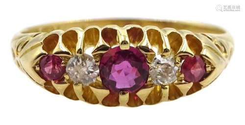 Early 20th century five stone ruby and diamond ring