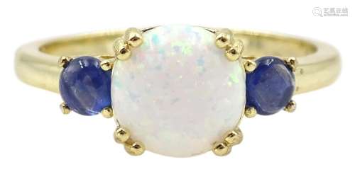 Silver-gilt opal and sapphire ring