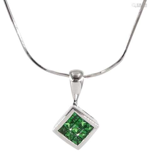 18ct white gold princess cut demantoid garnet pendant neckla...