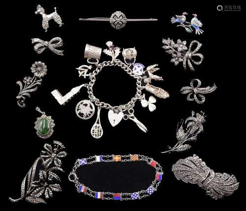 Silver jewellery including charm bracelet