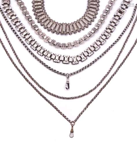 Victorian silver jewellery including collar necklace with en...