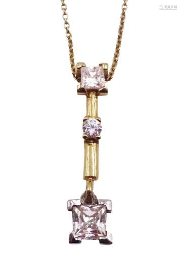 14ct gold three stone cubic zirconia pendant necklace