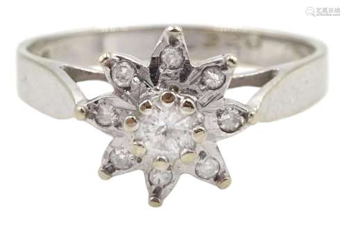 18ct white gold round brilliant cut diamond flower head clus...