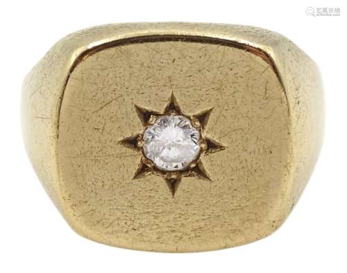 9ct gold gentleman`s gypsy set single stone diamond ring