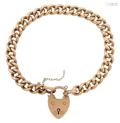 9ct rose gold curb link bracelet with heart locket clasp