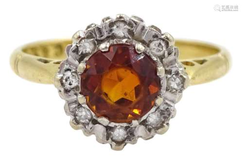 18ct gold orange garnet and diamond chip ring