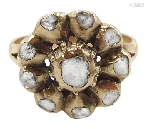 19th century rose cut diamond flower head cluster ring