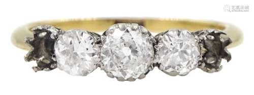 Early 20th century gold old cut diamond four stone ring
