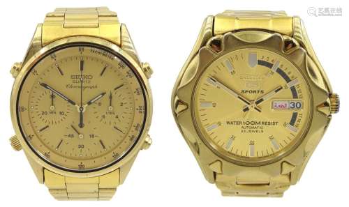Seiko Chronograph gentleman`s quartz gold-plated and stainle...