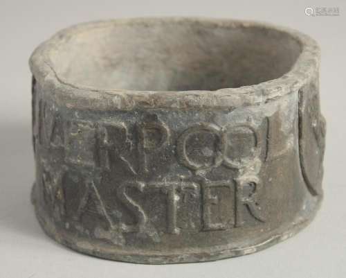 AN EARLY LIVERPOOL MASTER CIRCULAR LEAD TOBACCO BOX, BUILDER...