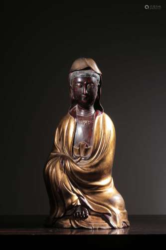 Boxwood Lacquer Gold Zizai Guanyin Ornament