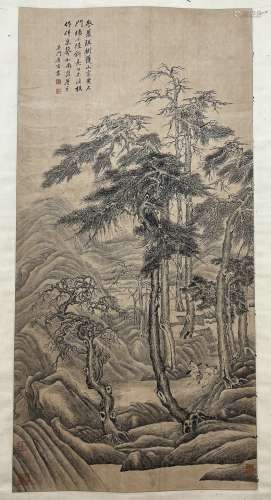 Tang Yin landscape vertical axis