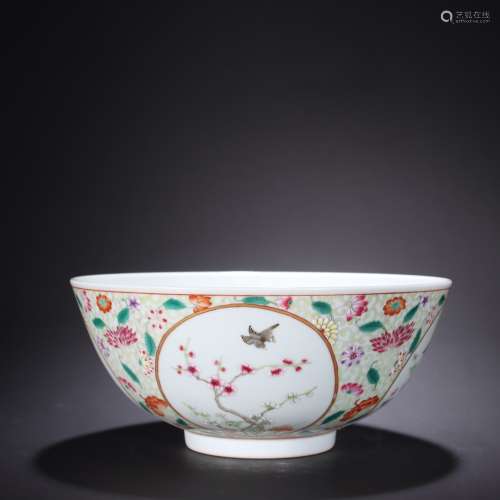 Pastel blooming flower and bird bowl