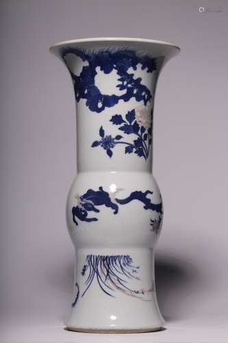 Blue and white underglaze red chilong flower pattern