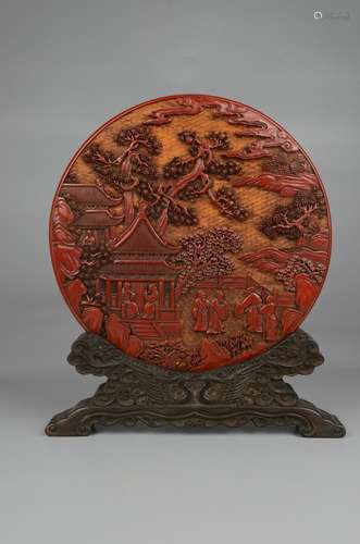 Tick red carved lacquer Panasonic story illustration screen