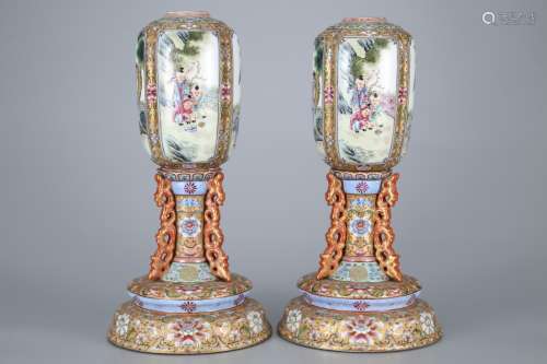 Pair of Enamel Flowers and Windowed Characters and Official ...