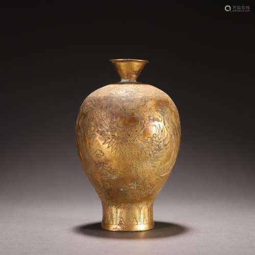 Gilt bronze phoenix vase