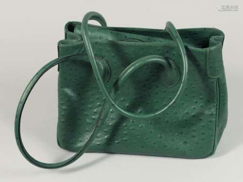 A FRANCHETTI BOND OSTRICH SKIN BAG 11ins x 8 ins with two le...