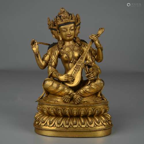 Gilt Bronze Guanyin with Three Heads and Two Arms