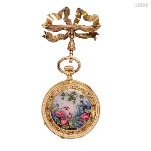 18K Solid Gold Enamel Pocket Watch