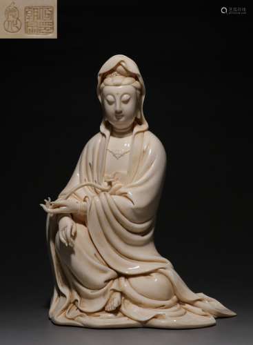 Dehua White Porcelain Ruyi Guanyin Seated Statue Ornament