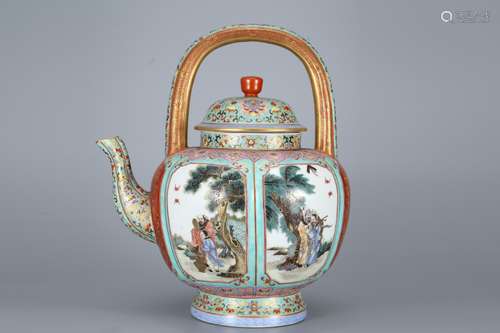 Enamel Window Landscape Character Lifting Beam Pot