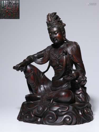 Agarwood carved free Avalokitesvara sitting statue ornament