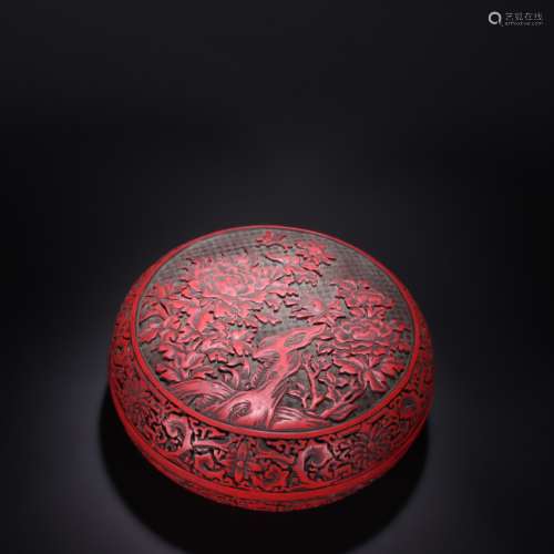 Tick red lacquerware engraved flower pattern round lid box