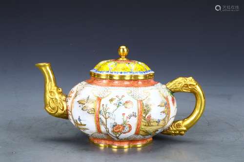 Gilt bronze painted enamel pot