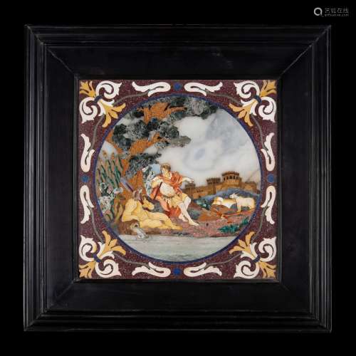 Inlaid panel of polychrome marble and semiprecious stones, F...