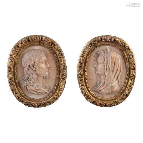 Pair of hard stone bas-reliefs with gilded wood frame, Rome ...