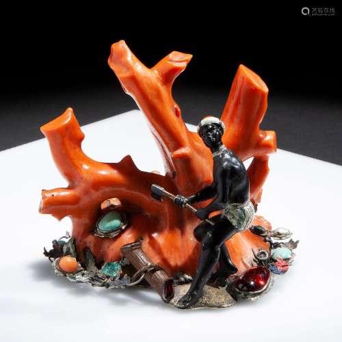 Coral group with precious stones, silver and enamels, Torre ...
