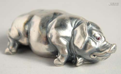 A SMALL RUSSIAN SILVER SLEEPING PIG, 2.75ins long. Mark I.P....