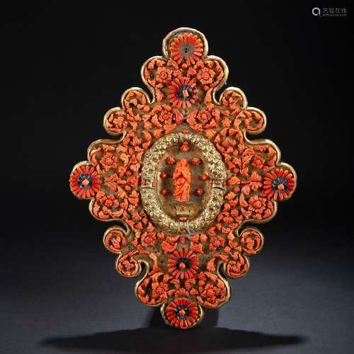 Gilt copper, wood, coral and enamels capezzale, Trapani earl...