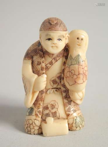 A BONE NETSUKE OF A MAN. Signed, 1.75ins.