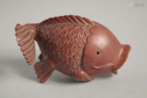 A JAPANESE CARVED WOOD CARP. 2ins