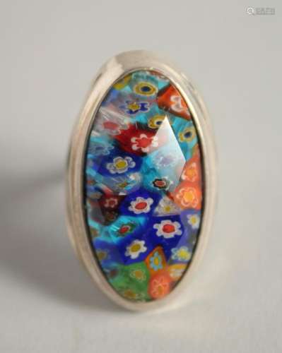 A SILVER AND MILLEFIORI RING.