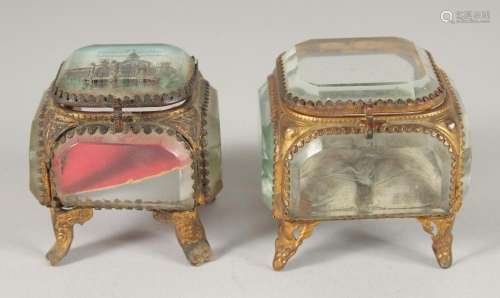 TWO GOOD SQUARE GLASS AND GILT JEWELLERY BOXES, one Torino, ...