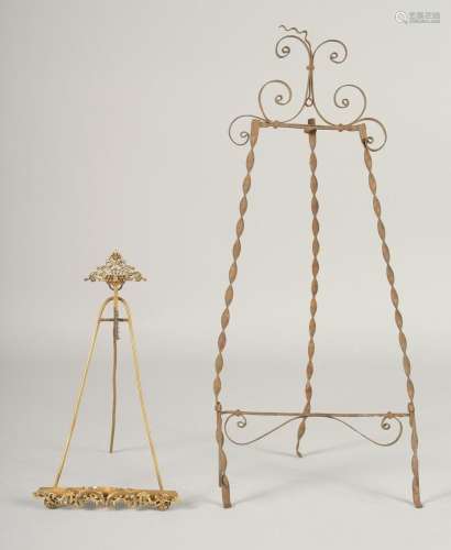 TWO GILT PICTURE EASELS.