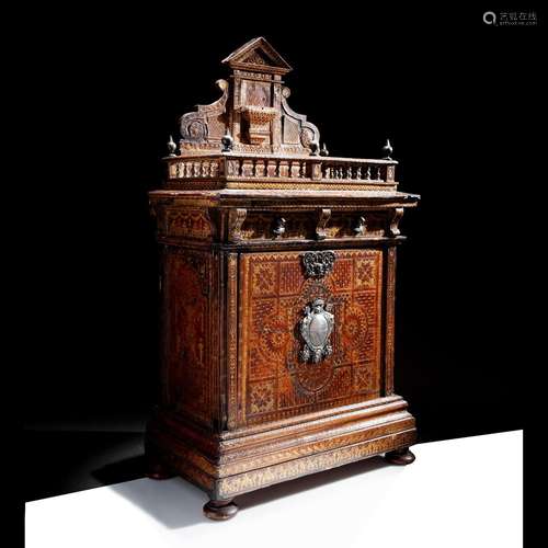 Antique leather cabinet with silver inserts, Verona 18th cen...