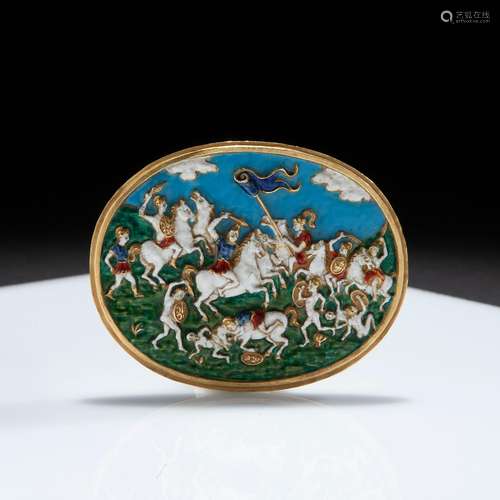 Gold and enamel plaque depicting a battle, Germany 18th cent...