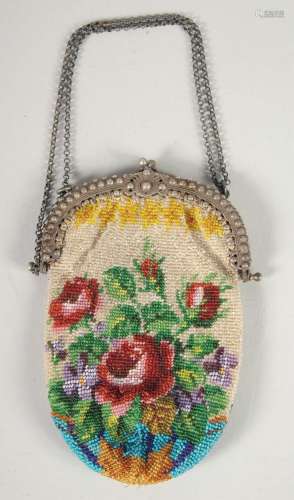 A SILVER AND BEADWORK EVENING PURSE