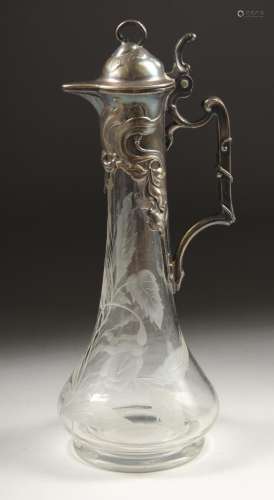 A W M F ETCHED CLARET JUG. 9ins high.