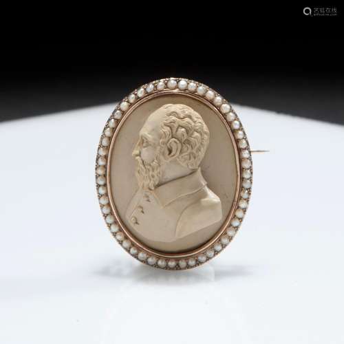 Gold and microbead brooch with lava stone cameo, Italy 19th ...