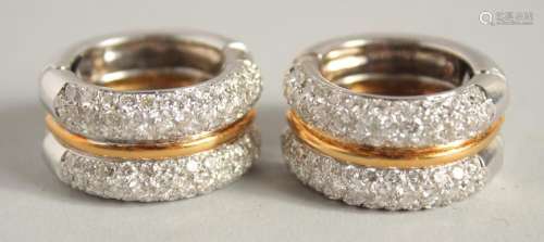A GOOD PAIR OF 18CT WHITE AND YELLOW GOLD PARVE SET TWO ROW ...